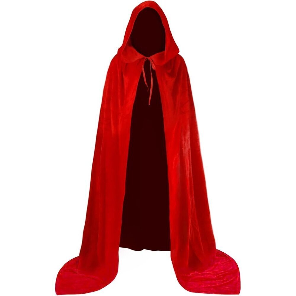 Red Witch Velvet Hooded Cloak Halloween Cape Queen King Renaissance Medieval